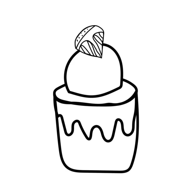 Vektor Ein Eis Sommer Illustration Von Dessert Doodle Schwarze Linie — Stockvektor