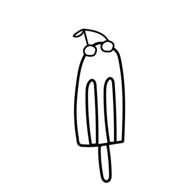 Birinci vektör dondurma. Kara çizgilerin yaz çizimi. Menü, ambalaj, ambalaj kağıdı, web, boyama, kartpostallar, sosyal medya, poster, pankart, yalan makinesi.