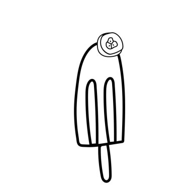 Birinci vektör dondurma. Kara çizgilerin yaz çizimi. Menü, ambalaj, ambalaj kağıdı, web, boyama, kartpostallar, sosyal medya, poster, pankart, yalan makinesi.