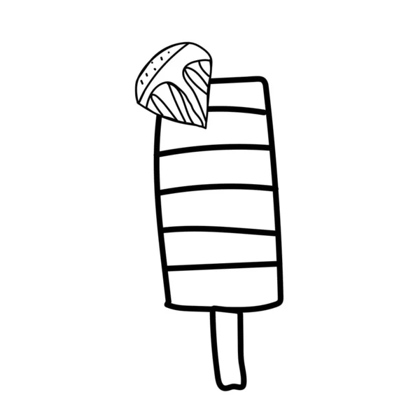 Διάνυσμα Ένα Παγωτό Καλοκαιρινή Απεικόνιση Της Μαύρης Γραμμής Doodle Επιδόρπιο — Διανυσματικό Αρχείο