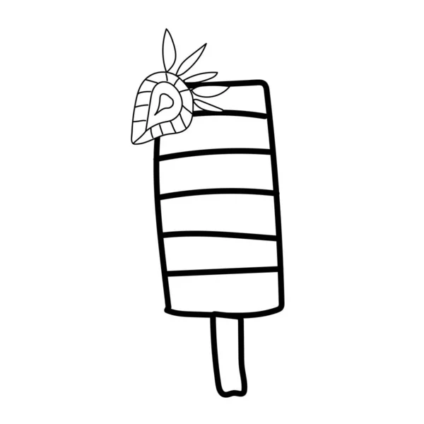 Vector Een Ijsje Zomer Illustratie Van Dessert Doodle Zwarte Lijn — Stockvector