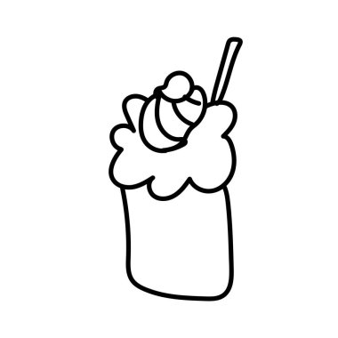 Birinci vektör dondurma. Kara çizgilerin yaz çizimi. Menü, ambalaj, ambalaj kağıdı, web, boyama, kartpostallar, sosyal medya, poster, pankart, yalan makinesi.