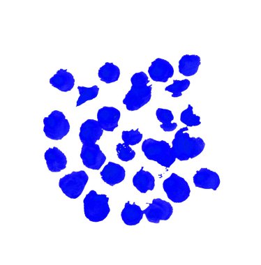 Klasik mavi suluboya çizgileri ve beyaz izole arkaplanda lekeler. Leke ve düşüşün tasviri, el çizimi. Düğün davetiyeleri, kartlar, sosyal ağlar, çıkartmalar, ambalajlar için tasarım.