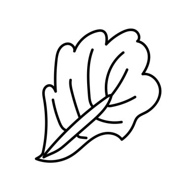 Vektör tek eko marul yaprağı. Ekolojik illüstrasyon, izole edilmiş beyaz bir arkaplan üzerine siyah çizgi çiziyor. Sosyal medya, web, kartlar, tekstil, ambalaj kağıdı, baskı, boyama için tasarım.