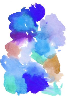 Büyük suluboya leylak, mavi, mor, turkuaz desenli. Beyaz izole edilmiş arka planda çok renkli el çizimi. Sosyal medya ve düğün davetiyeleri için tasarım.