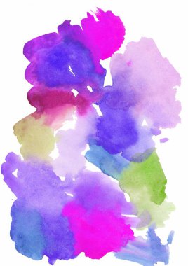 Büyük suluboya kırmızı, mavi, leylak, yeşil doku. Beyaz izole edilmiş arka planda çok renkli el çizimi. Sosyal medya ve düğün davetiyeleri için tasarım.