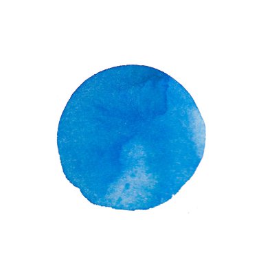 Suluboya mavi doku. Renkli bir nokta, leke, beyaz izole bir arkaplanda çizilmiş su sıçraması. Sosyal ağlar, kartlar, web, paketler, düğün davetiyeleri için tasarım.