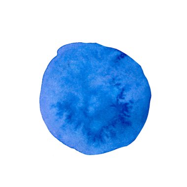 Suluboya mavi doku. Renkli bir nokta, leke, beyaz izole bir arkaplanda çizilmiş su sıçraması. Sosyal ağlar, kartlar, web, paketler, düğün davetiyeleri için tasarım.