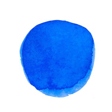 Suluboya yuvarlak mavi doku. Renkli leke, leke, beyaz izole arkaplana çizilmiş el izi. Sosyal ağlar, kartlar, web, paketler, düğün davetiyeleri için tasarım.