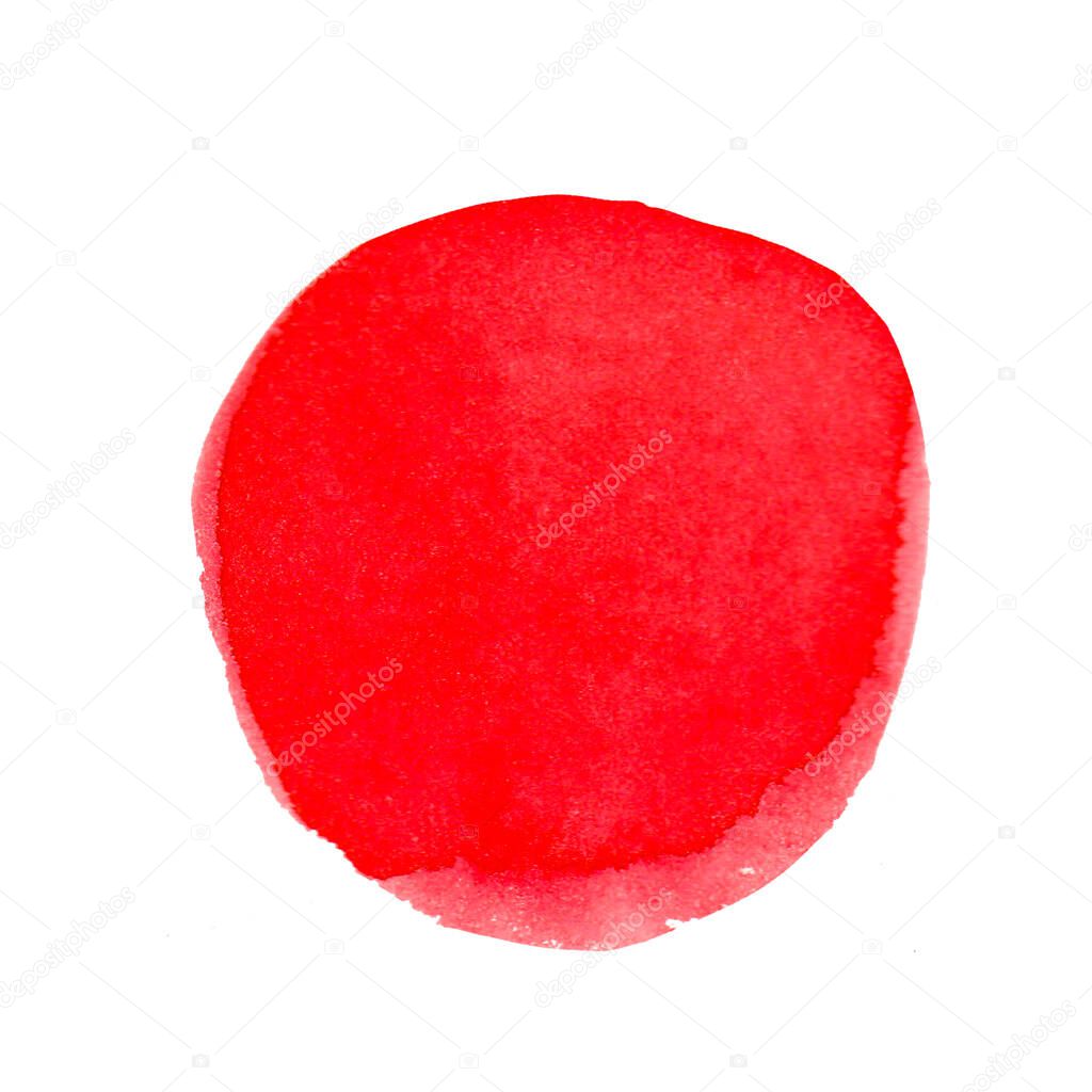 Watercolor round red texture. Colorful spot, blot, splash hand drawn on a white isolated background. Design for social networks, cards, web, packages, wedding invitations.