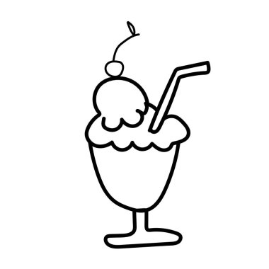 Birinci vektör dondurma. Kara çizgilerin yaz çizimi. Menü, ambalaj, ambalaj kağıdı, web, boyama, kartpostallar, sosyal medya, poster, pankart, yalan makinesi.