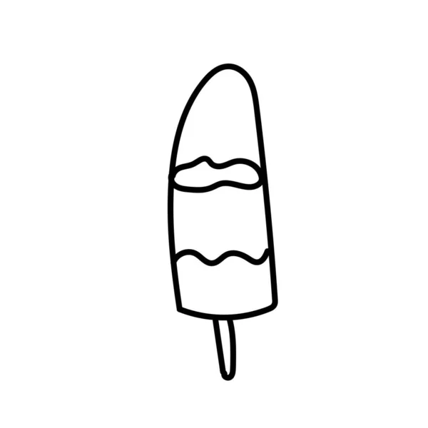 Vector Uno Helado Ilustración Verano Postre Doodle Línea Negra Diseño — Archivo Imágenes Vectoriales