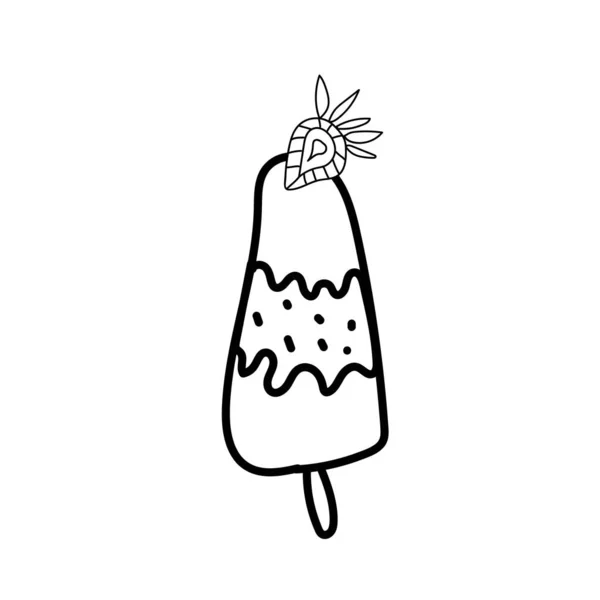 Вектор Мороженое Летняя Иллюстрация Черной Линии Десерта Дизайн Меню Упаковки — стоковый вектор