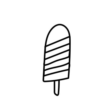 Birinci vektör dondurma. Kara çizgilerin yaz çizimi. Menü, ambalaj, ambalaj kağıdı, web, boyama, kartpostallar, sosyal medya, poster, pankart, yalan makinesi.