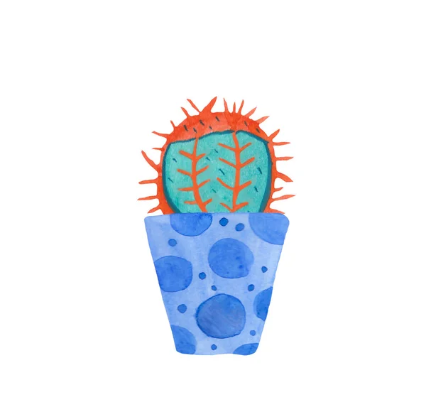 Watercolor Cactus Aqua Menthe Phantom Blue Lush Lava Illustration Home — Stok fotoğraf