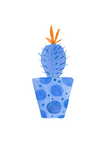 Watercolor Cactus Aqua Menthe Phantom Blue Lush Lava Illustration Home — Stok fotoğraf