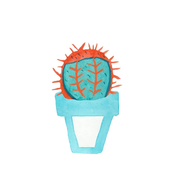 Watercolor Cactus Aqua Menthe Phantom Blue Lush Lava Illustration Home — Stock Photo, Image