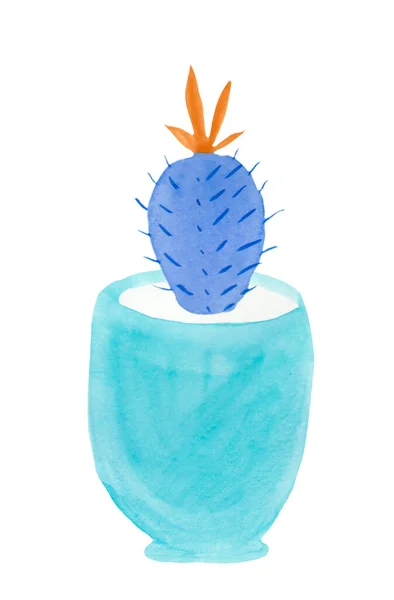 Akwarela Kaktusowa Aqua Menthe Phantom Blue Lush Lava Ilustracja Strony — Zdjęcie stockowe
