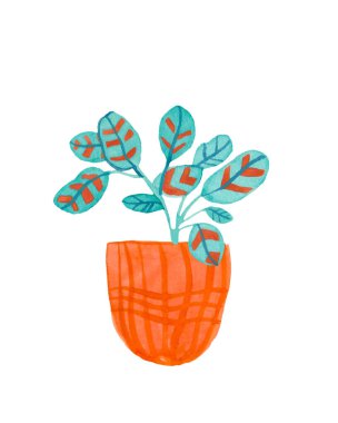 Watercolor Calathea in Aqua Menthe and Phantom Blue,Lush Lava. Illustration of the home plant hand drawn on a white isolated background. Design for stickers,cards,prints,packaging.