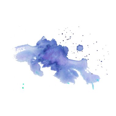 Açık mavi suluboya leke. Metin tasarımı, ağ, duvar kağıdı, etiket için beyaz arkaplan üzerine soyut suluboya dokusu çizilmiş el izi.