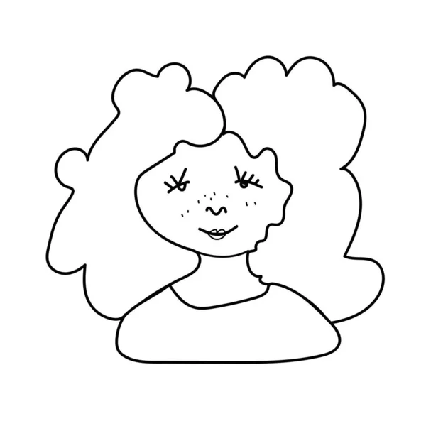 Διάνυσμα πορτρέτο ενός μικρού κοριτσιού. Εικονογράφηση ενός παιδιού ευρωπαϊκής εμφάνισης από μαύρες γραμμές doodle.For την ημέρα προστασίας των παιδιών.Σχεδιασμός για χρωματισμό, συσκευασία, web, παιδικά παιχνίδια, κάρτες, εκτύπωση. — Διανυσματικό Αρχείο