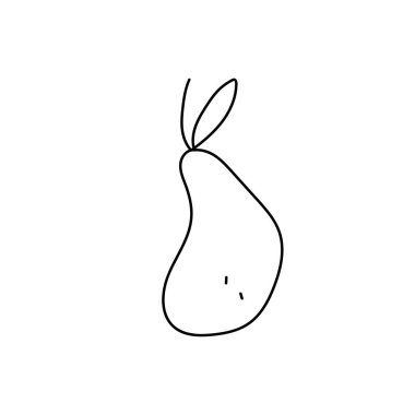 Besin basit vektör armudu. Meyve, sonbahar çizgileri ve beyaz izole edilmiş arka plan karalamaları. Renklendirme, kartpostallar, ağ, poster, logo, baskı için tasarım.