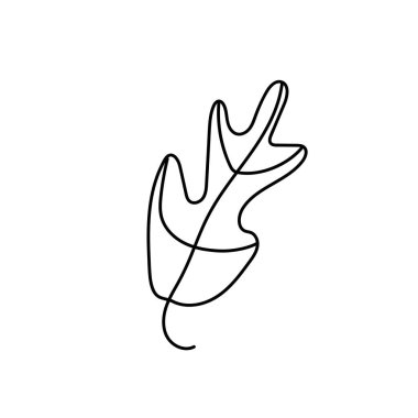 Bir meşenin basit vektör yaprağı. Botanik, sonbahar çizimleri ve beyaz izole arka plan karalamaları. Renklendirme, kartpostallar, ağ, poster, logo, baskı için tasarım.