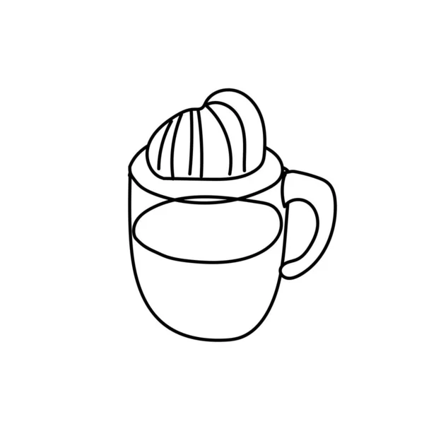 Semplice Tazza Vettoriale Con Cappuccino Illustrazione Autunnale Con Linee Nere — Vettoriale Stock