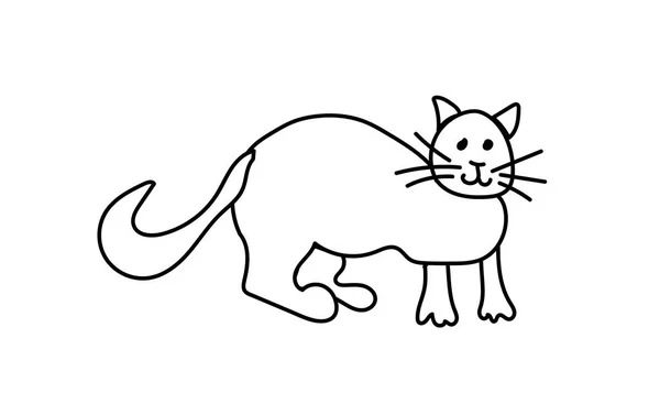 Simple Mignon Chat Ligne Noire Dessinée Main Illustration Animée Style — Image vectorielle