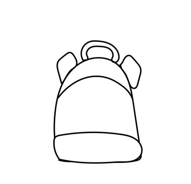 Bir el siyah çizgili vektör sırt çantası. Çalışmak için bir şey ve bir aksesuar. Doodle tarzı ofisin basit bir çizimi. Posterler, sosyal ağlar, web, haritalar için tasarım.