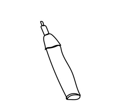 Bir vektör kalem eli siyah çizgi çizdi. Beyaz bir arkaplanda çalışmak için bir şey ve bir aksesuar. Karalama tarzı ofisin basit bir çizimi. Posterler, sosyal ağlar, web, kart tasarımı..