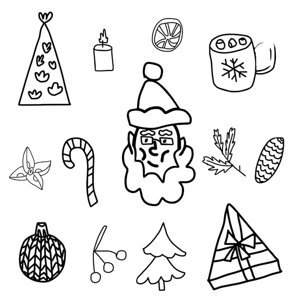 Ensemble Illustrations Vectorielles Noël Clip Art Avec Père Noël Orange — Image vectorielle