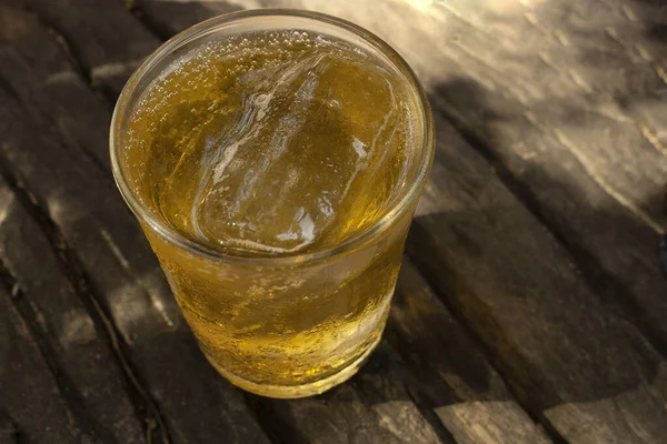 Beer Ice Glass Placed Wooden Floor — Stock Photo, Image