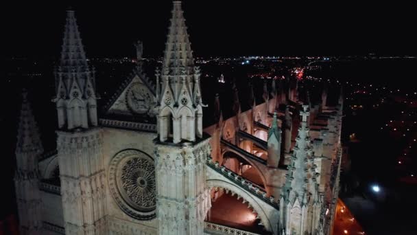 Katedra Santa Maria Drone Widok Nocne Stare Miasto Palma Mallorca — Wideo stockowe