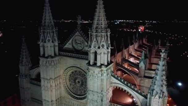 Catedral Santa Maria Vista Del Dron Ciudad Vieja Noche Palma — Vídeo de stock