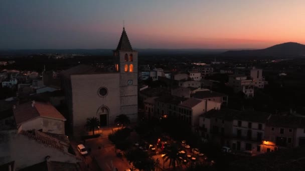 Campanet Stad Lucht Dakzicht Kerk Balearen Spanje Bij Palma Mallorca — Stockvideo