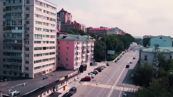 Вид Повітря Місто Владивосток Дрони Дахів Міста — стокове відео