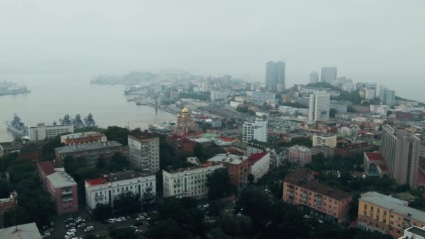 Vista Aerea Della Città Vladivostok Drone Filmato Dei Tetti Della — Video Stock