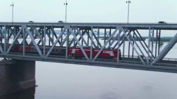 Train Goes Big Iron Railway Bridge River Amur Russia Khabarovsk — 비디오