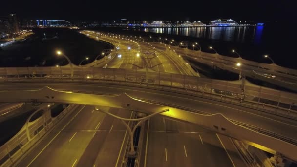 Vista Aérea West Speed Diameter Zsd Con Tráfico Nocturno Coches — Vídeo de stock