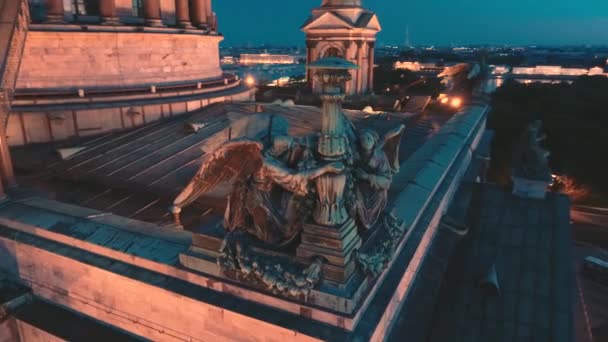 Night View Saint Isaac Cathedral Saint Petersburg Russia — Stock Video