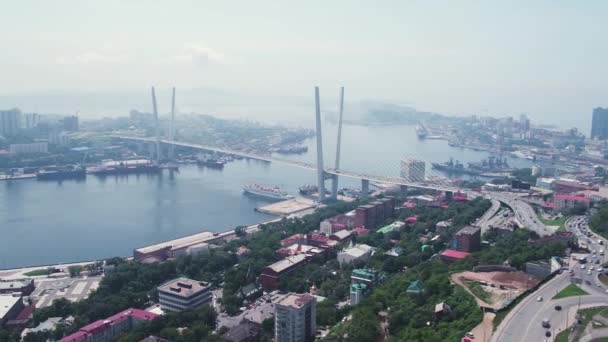 Vista Aérea Ciudad Portuaria Vladivostok Imágenes Drones Los Tejados Ciudad — Vídeo de stock