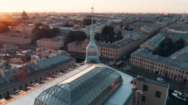 Petersburg Russia Morning Sun Rays Shopping Mall Red Bridge Summer — Stock Video
