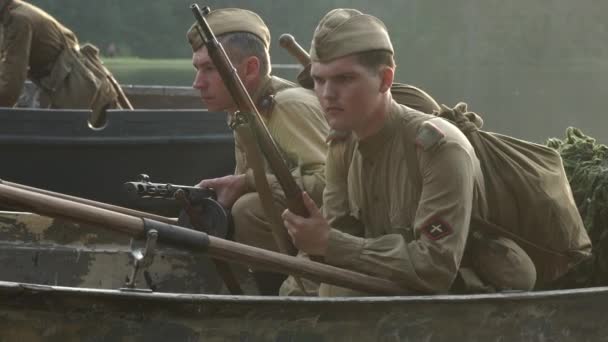 Soldados Russos Reconstrução Lutaa Grande Guerra Patriótica São Petersburgo Rússia — Vídeo de Stock
