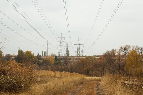 Power Line in autumn landscape — Stock Photo, Image