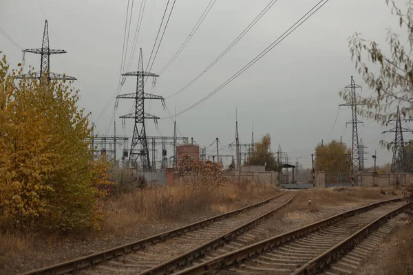 Industrial foggy landscape - old abandoned industrial zone in au — Stock Photo, Image