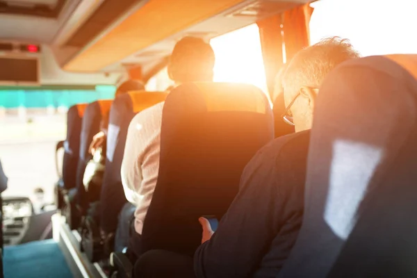 Interior of bus with passengers rear view Egypt Sharm el Sheikh February 2018 — Stock Photo, Image