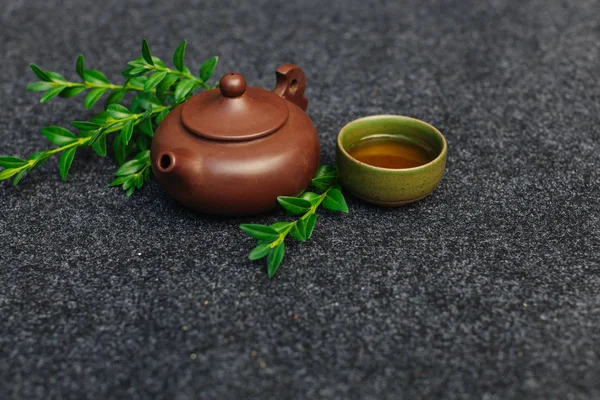 Chinese tea ceremony Asian top view copy space morning energy. — Stock Photo, Image