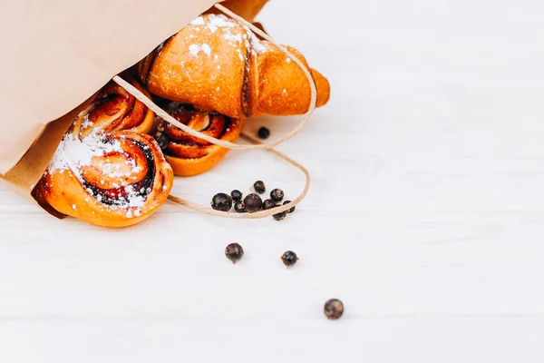 Attrappe Gesundes Leckeres Frühstück Ansicht Von Oben Kopierraum Bäckerei Auf — Stockfoto