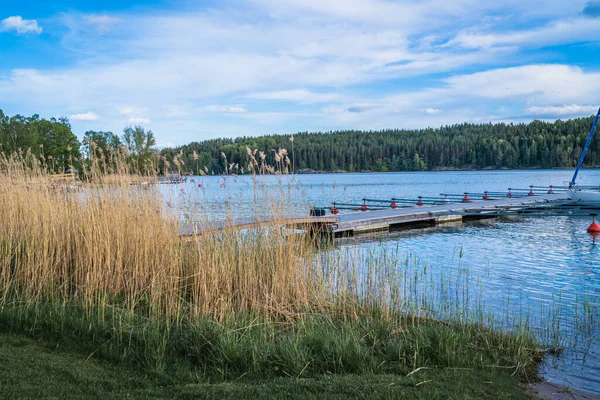 Utsikt Från Stranden Till Vattnet Båtplatser Med Båtar Kustvass Stora — Stockfoto